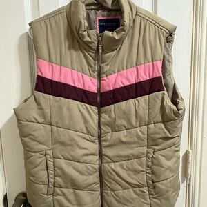 Aeropostale Women's Tan Vest with Pink and Maroon Accents
